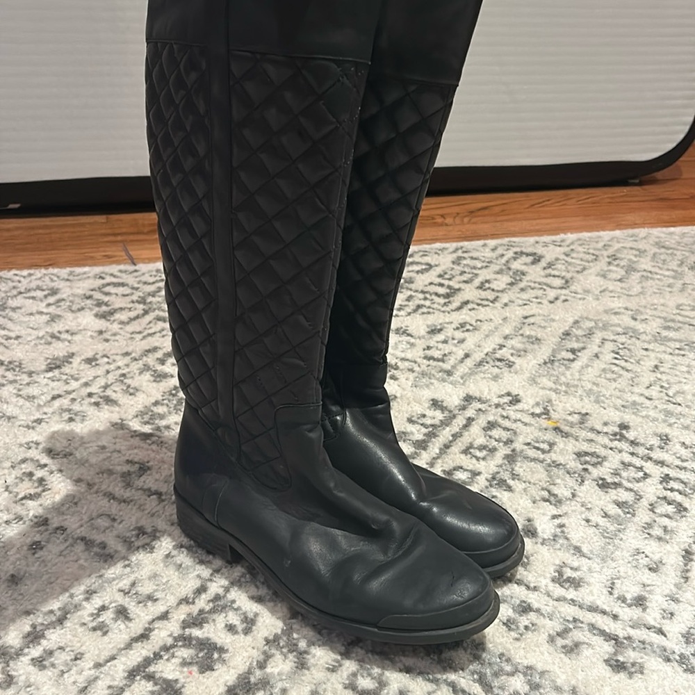 High pre owned black womens knee high boots sz 8